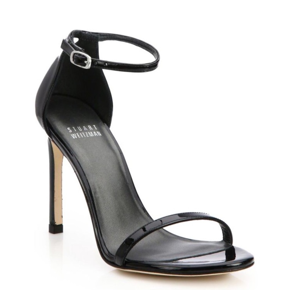Stuart Weitzman.Nudist Sandal.Black Patent Leather